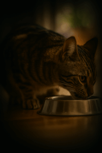 Eine Katze wird mit Katzenfutter versorgt.