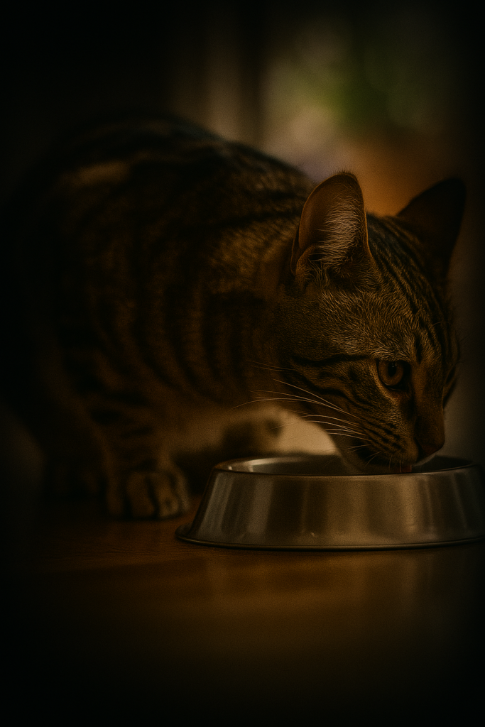 Eine Katze wird mit Katzenfutter versorgt.