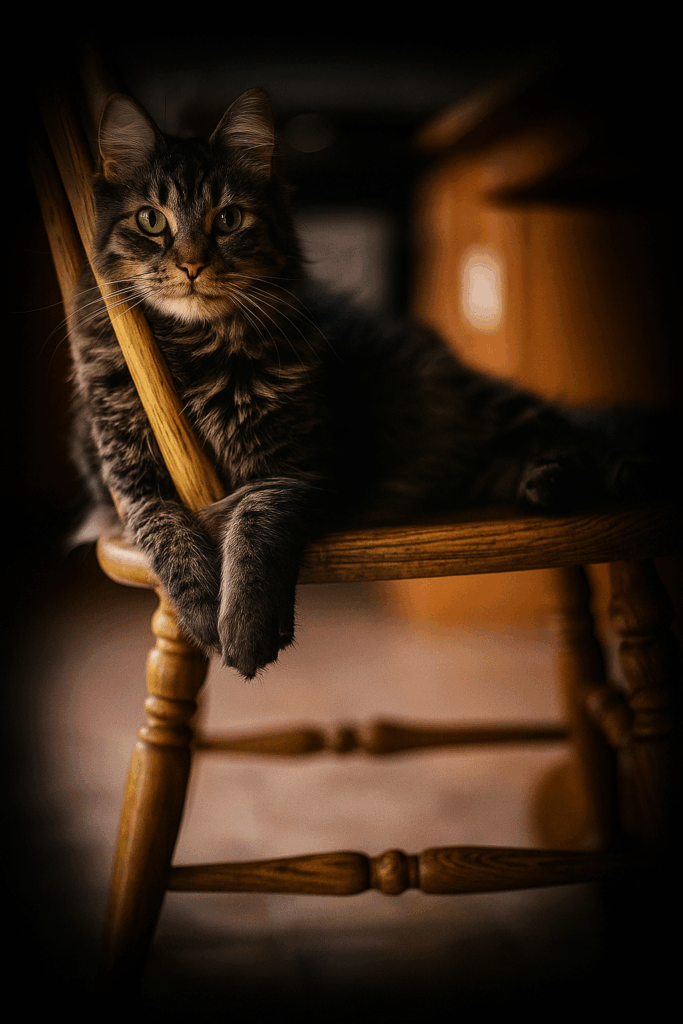 Eine Wohnungskatze, die sich Zuhause wohl fühlt.